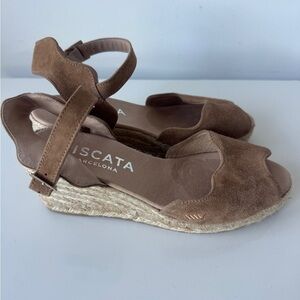 VISCATA BARCELONA Suede Espadrille Wedges Size 8 Cream Handmade